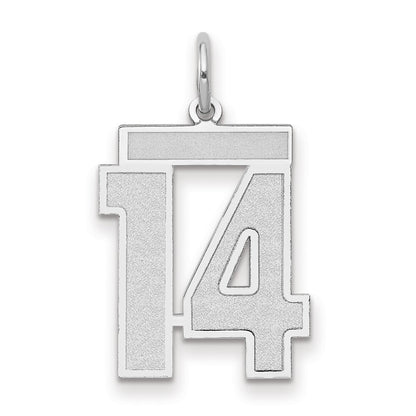 14k White Gold Medium Satin Number 14 Charm Pendant for Women
