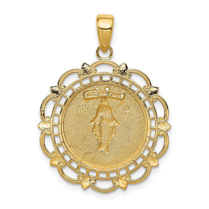 14k Yellow Gold Polished Miraculous Medal With Scallop Frame Pendant