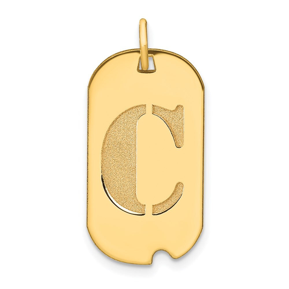 14k Yellow Gold Polished Letter C Initial Dog Tag Pendant for Women