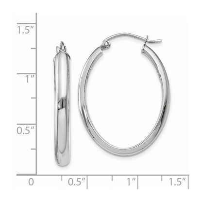 14k White Gold Polished 3.75mm Oval Tube Hoop Earrings Gift for Women