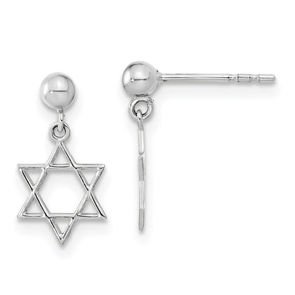 14k White Gold Polished Star of David Dangle Earrings Gift for Women