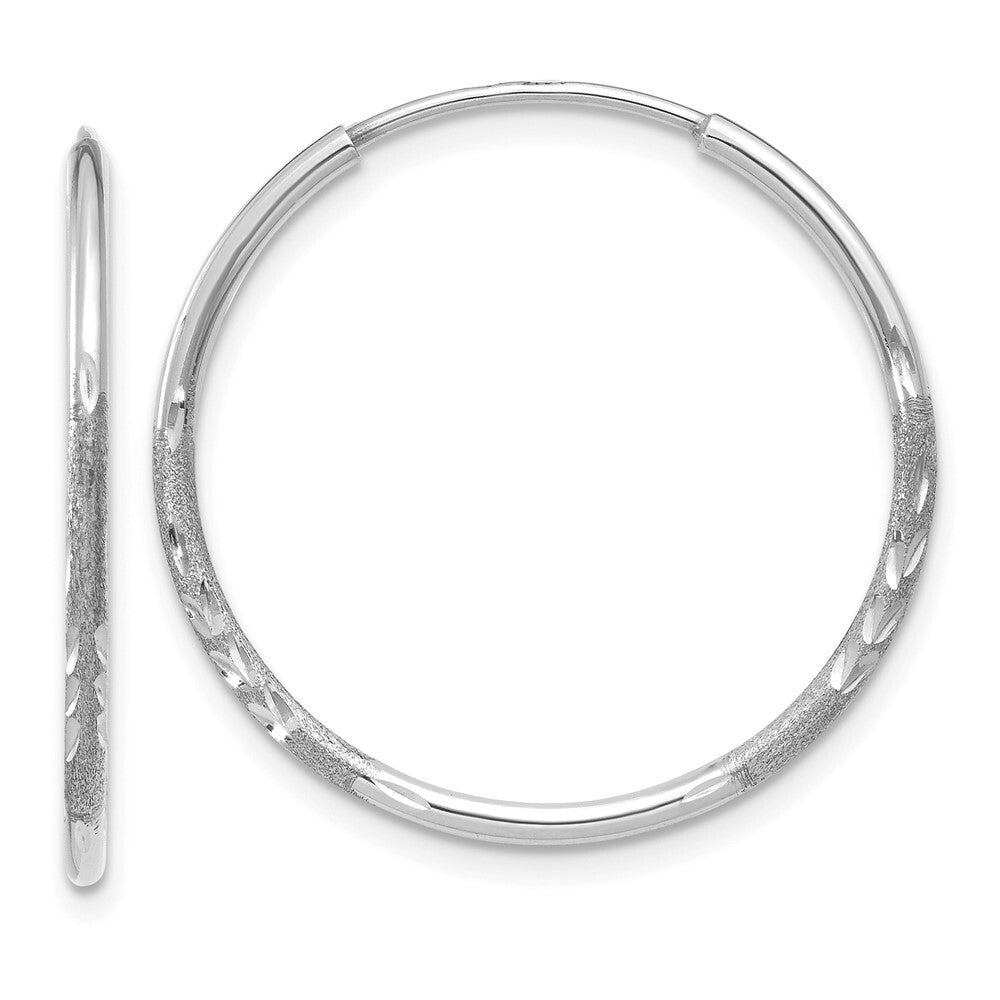14K White Gold 1.25mm Diamond-cut Endless Hoop Earring Gift for Women