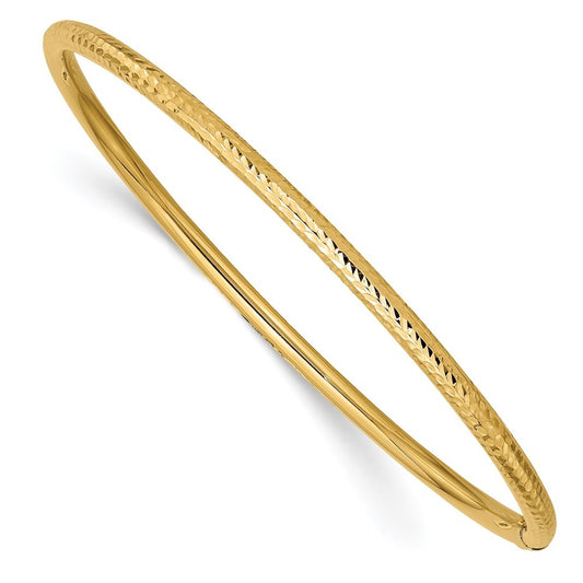 14k Yellow Gold Polished Diamond-cut Tube 3.00mm Slip-on Round Bangle Bracelet