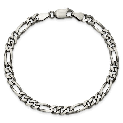 Sterling Silver Antiqued 5.5mm Figaro Chain Bracelet