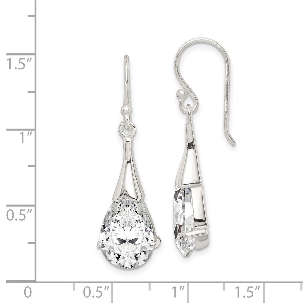 Sterling Silver Polished Cubic Zirconia Teardrop Dangle Earrings