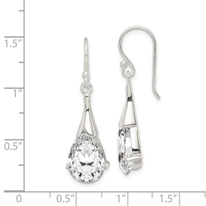Sterling Silver Polished Cubic Zirconia Teardrop Dangle Earrings