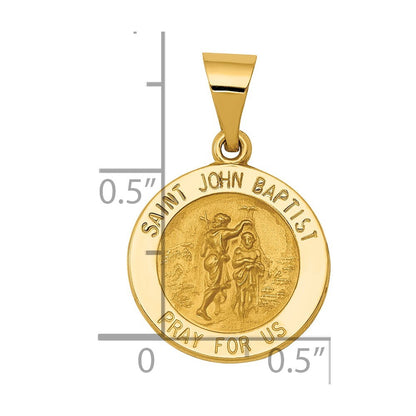 14k Yellow Gold Polished and Satin St John Baptist Medal Hollow Pendant