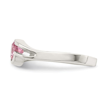 Sterling Silver Pink Round Bezel Cubic Zirconia Ring Size 7