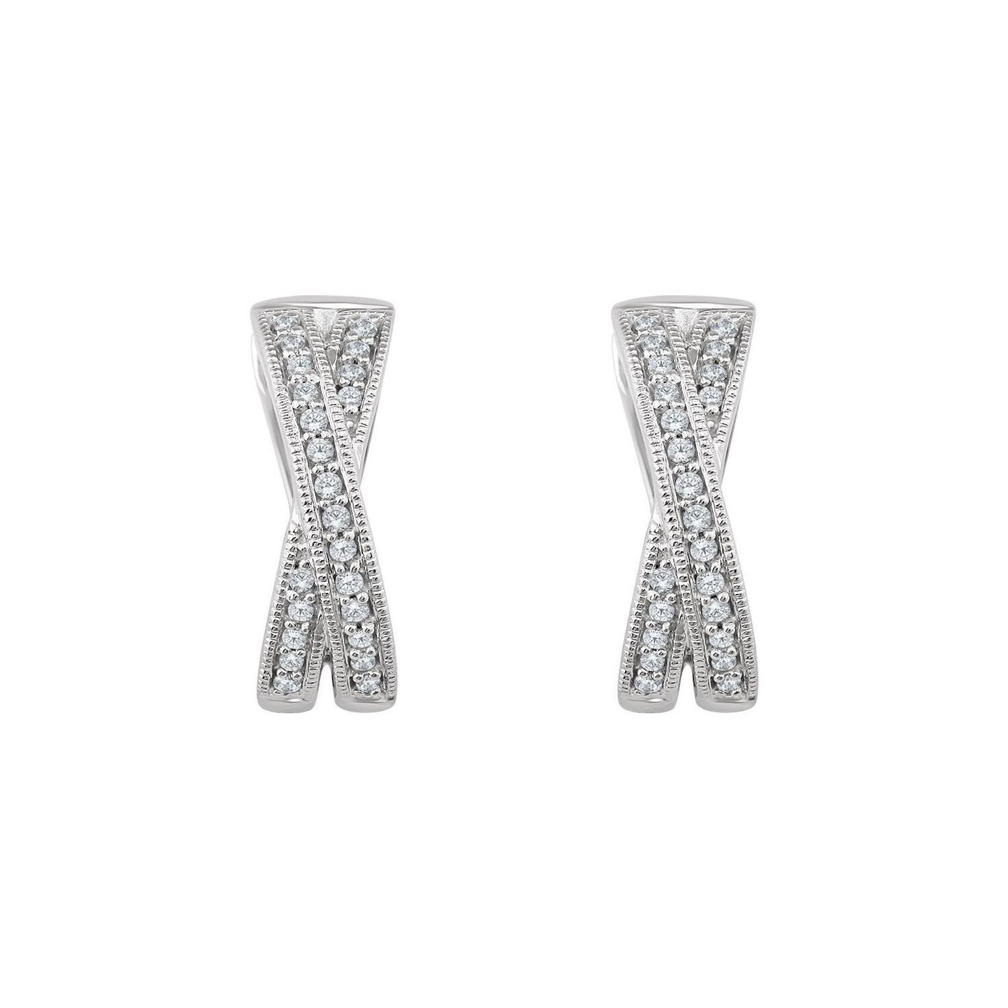 14k White Gold 1/5 CTW Natural Diamond Criss-Cross 15.5 mm Hoop Earrings