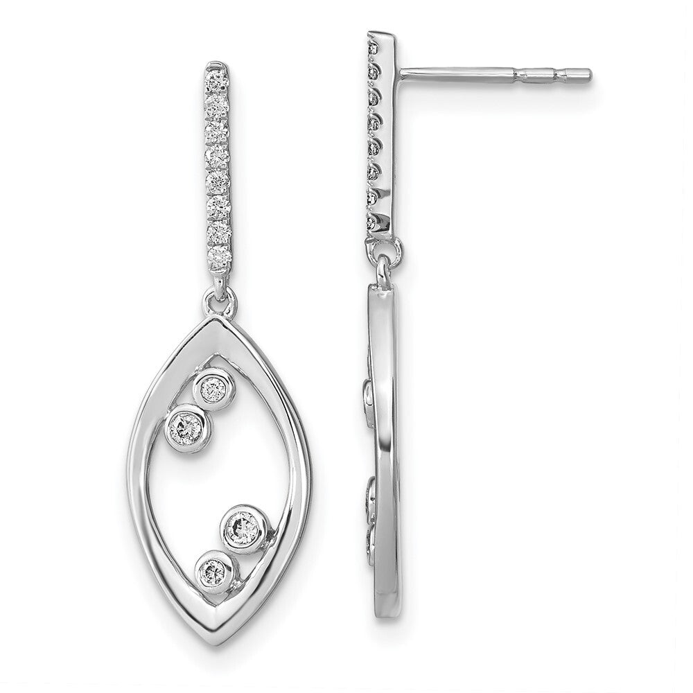 14k White Gold Polished Fancy Dangle Diamond  Earrings