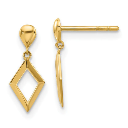 14k Yellow Gold Polished Diamond Shaped Dangle Earrings Gift for Women