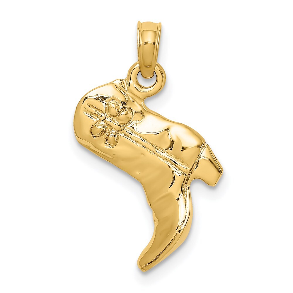 14k Yellow Gold 3-D Cowboy Boot Charm Pendant for Women
