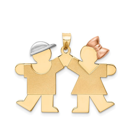 14k Tri-Color Gold Large Boy on Left and Girl on Right Engravable Charm