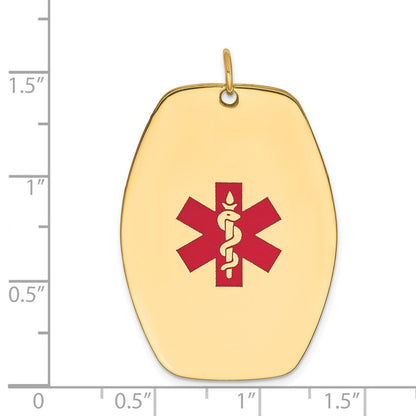 14k Yellow Gold 36x27mm Red Enameled Medical Jewelry Pendant