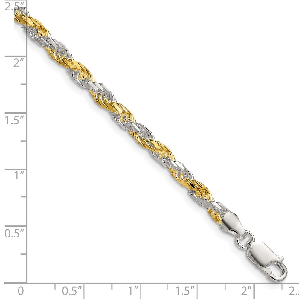 Sterling Silver And Vermeil 3.5mm Diamond-cut Rope Chain Bracelet