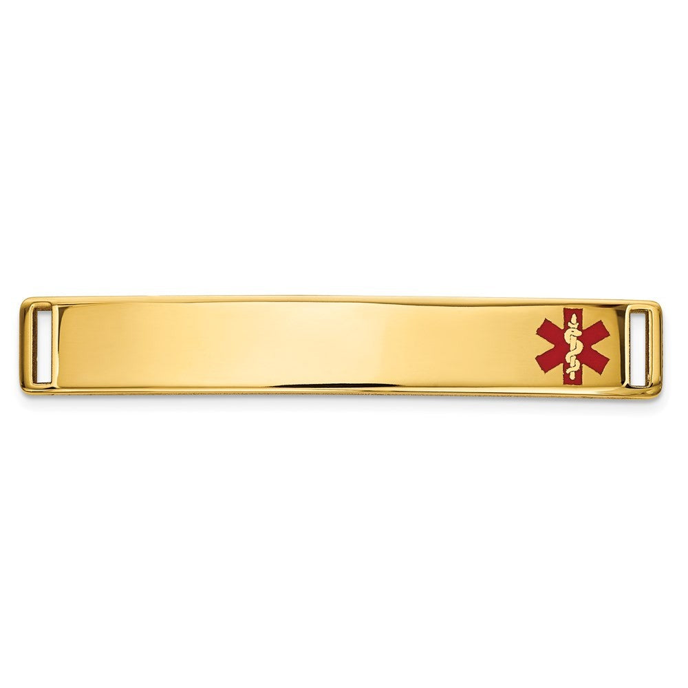 14k Yellow Gold 36x6mm Off-Center Red Epoxy Enameled Medical ID Plate # 818