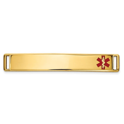 14k Yellow Gold 36x6mm Off-Center Red Epoxy Enameled Medical ID Plate # 818