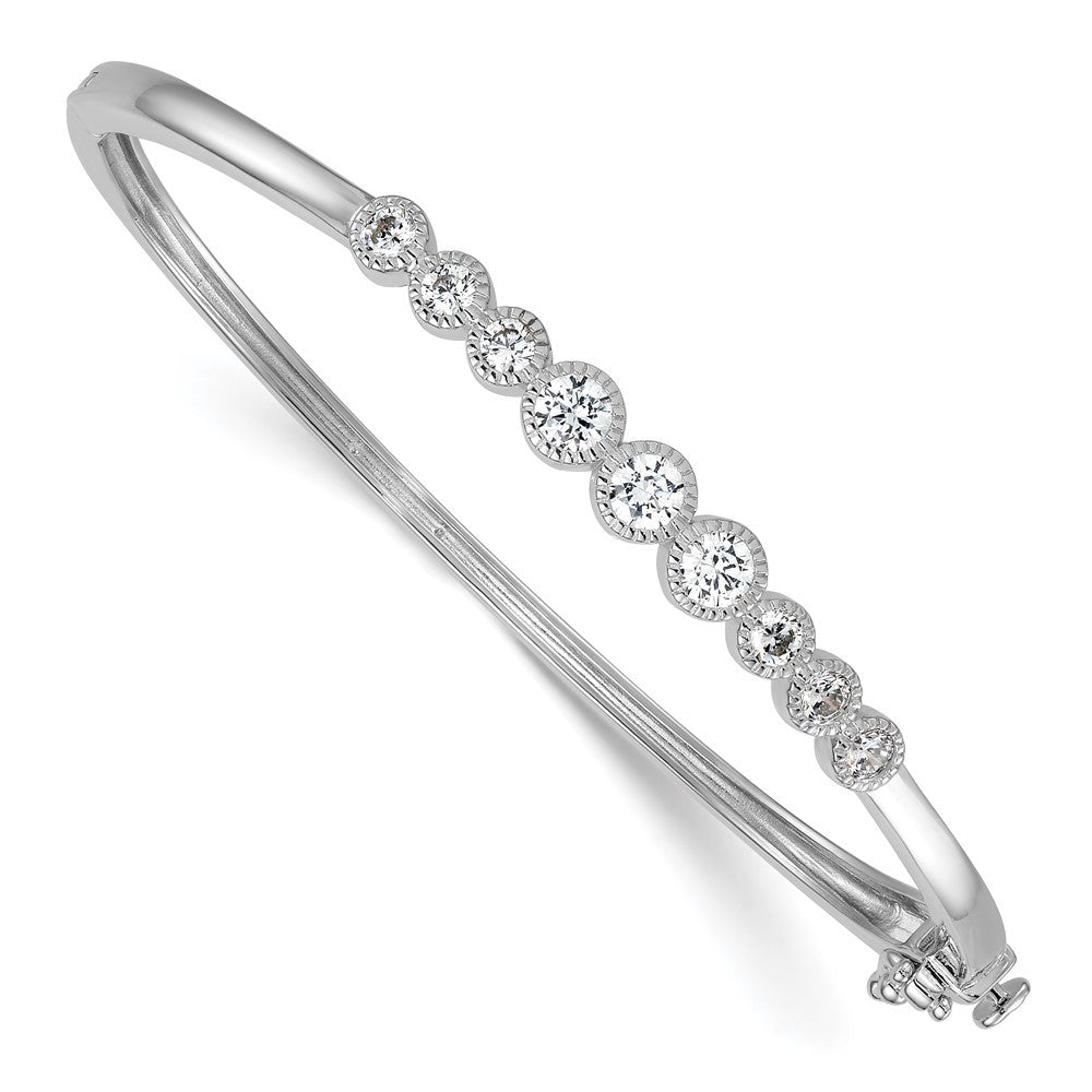 Sterling Silver and Textured Bezel-set Graduated CZ Hinged Bangle
