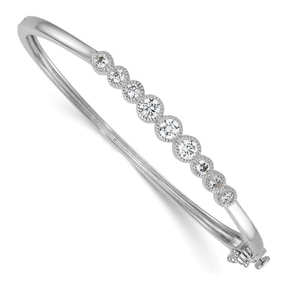 Sterling Silver and Textured Bezel-set Graduated CZ Hinged Bangle