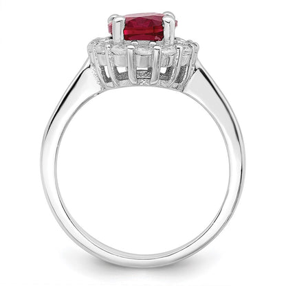 Sterling Silver Polished Rhodium-plated Red and Clear CZ Ring Size 6