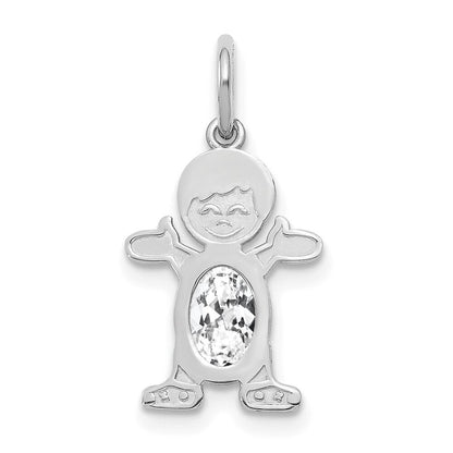 14k White Gold Boy 6x4 Oval Genuine White Topaz-April Pendant for Women