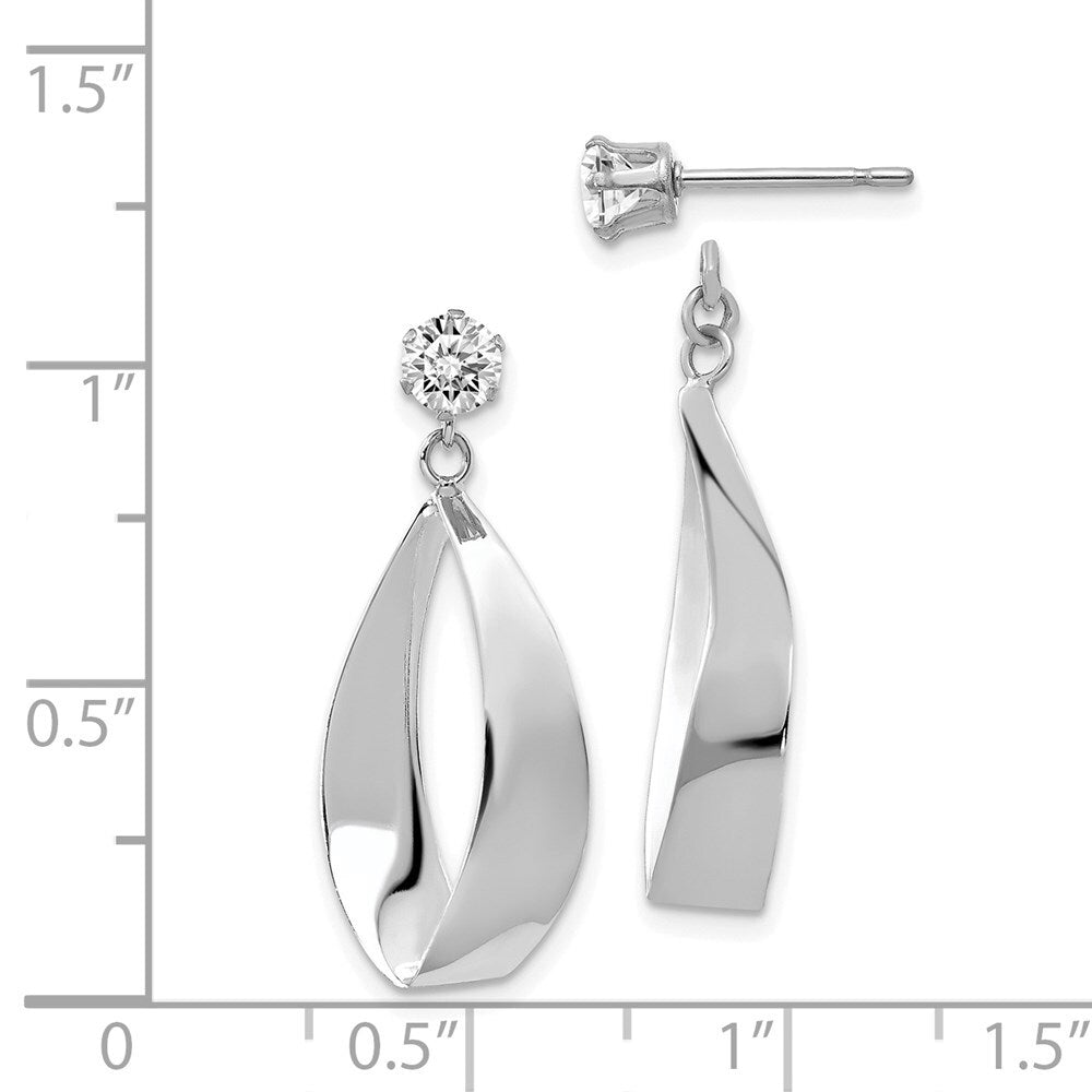 14k White Gold Polished Oval Dangle with Cubic Zirconia Stud Earring Jackets