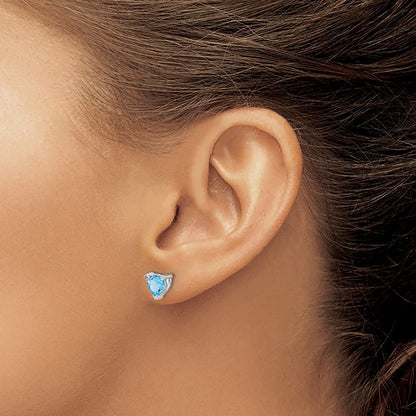 14k White Gold Heart Blue Topaz Stud Earrings Gift for Women