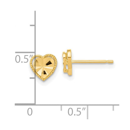 14k Yellow Gold Polished Diamond-cut Heart Earrings