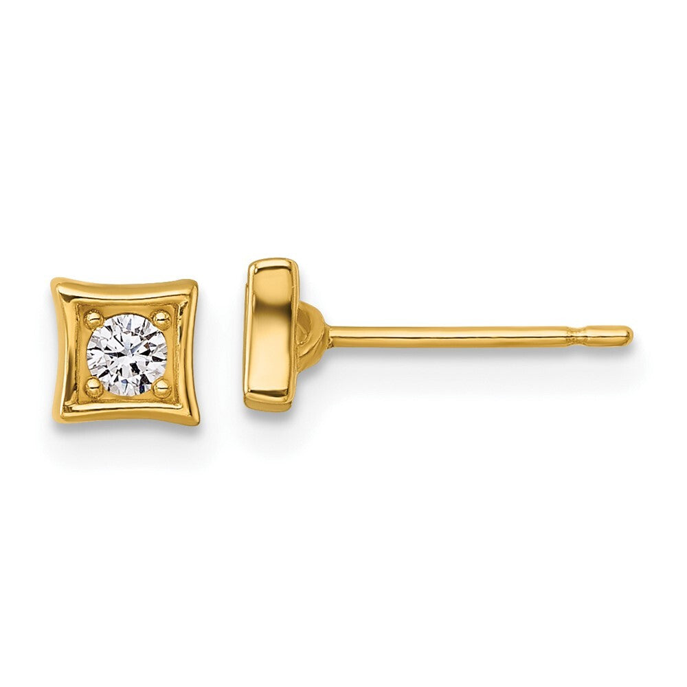 14k Yellow Gold Polished Cubic Zirconia Stud Earrings Gift for Women