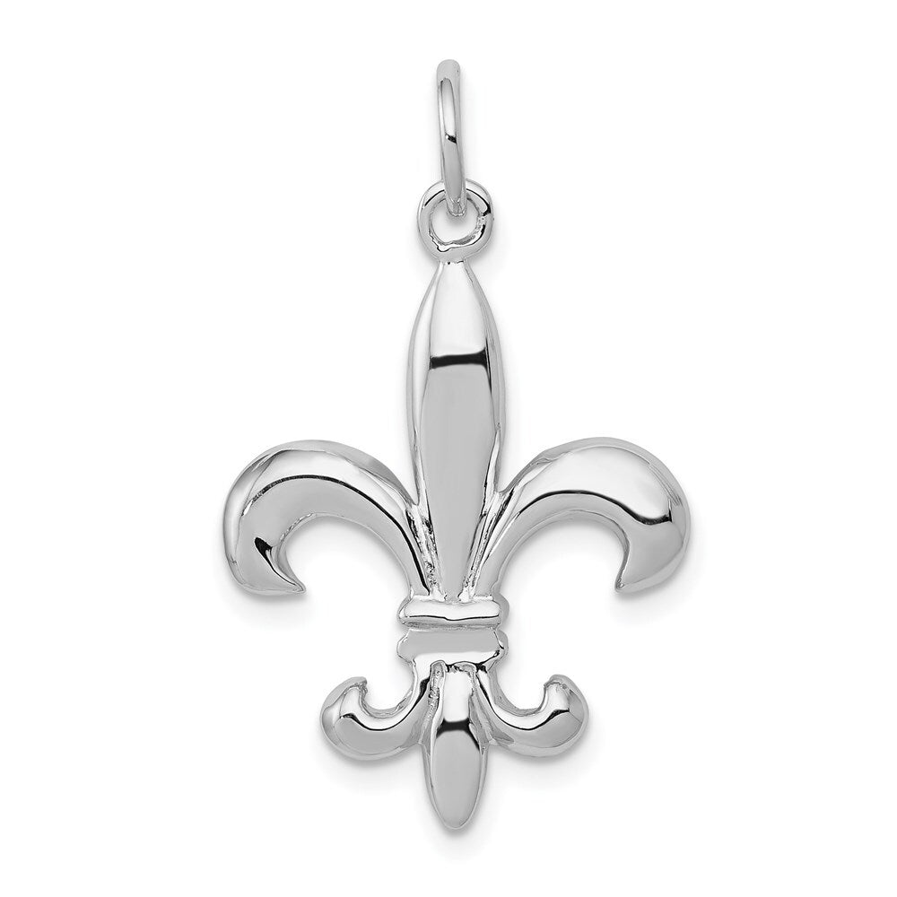 14k White Gold Solid Polished 3-D Fleur de Lis Charm Pendant for Women