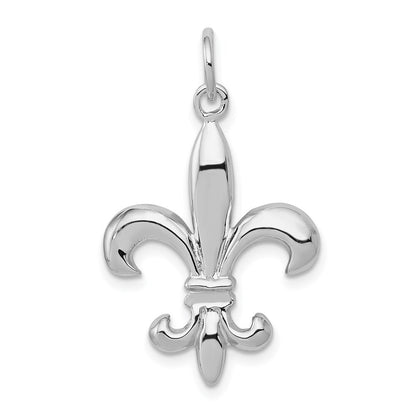 14k White Gold Solid Polished 3-D Fleur de Lis Charm Pendant for Women