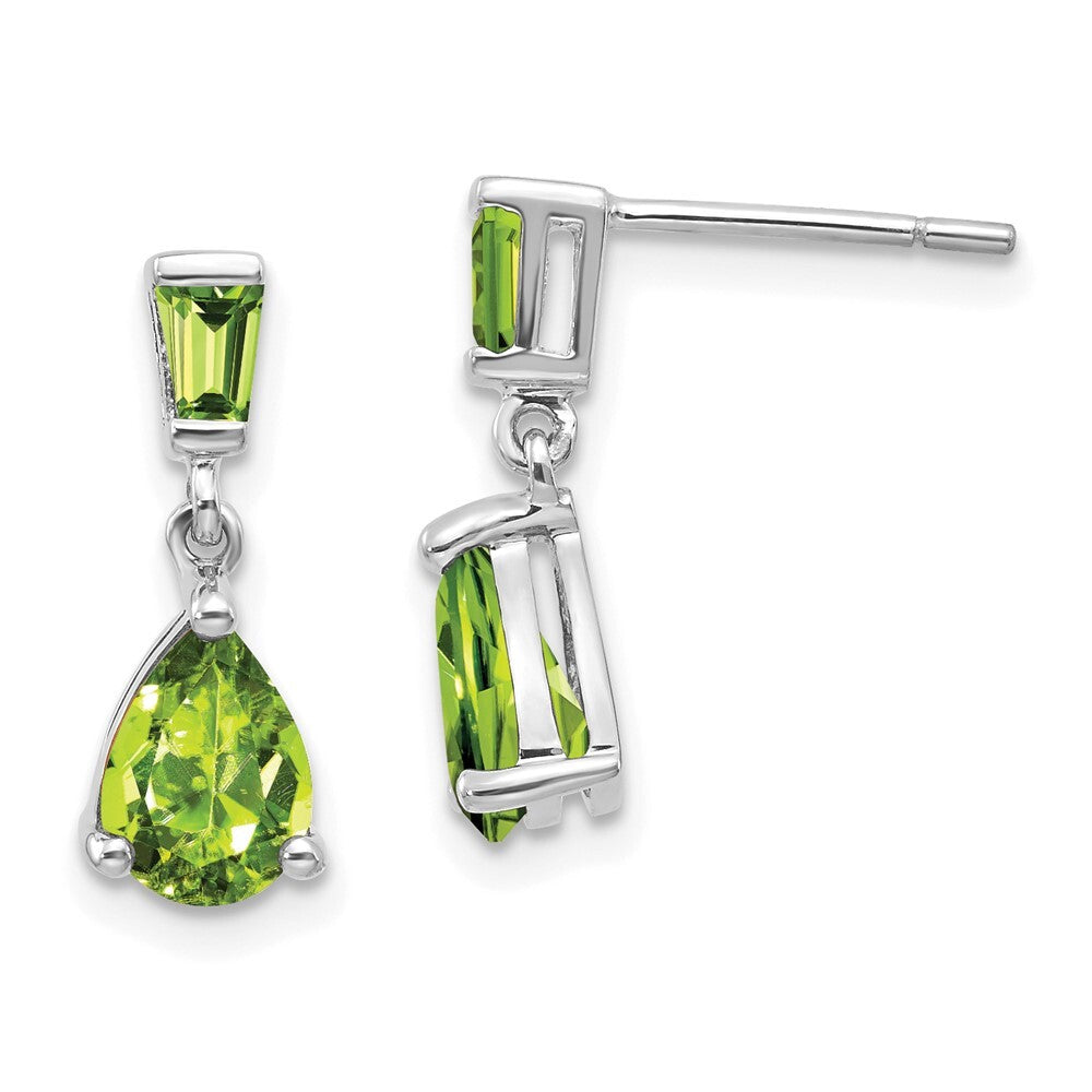 14k White Gold Peridot Dangle Earrings Gift for Women