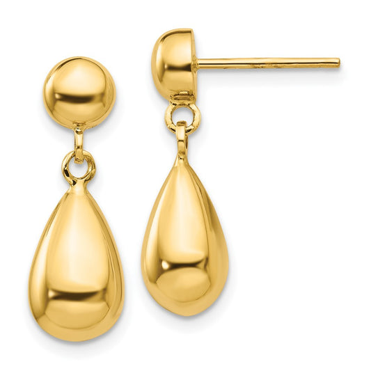 14k Yellow Gold Teardrop Hollow Dangle Earrings