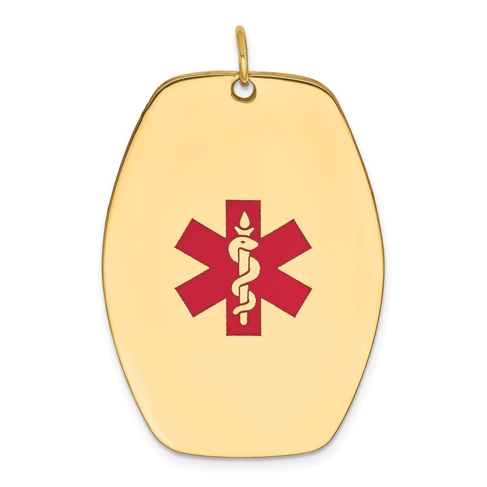 14k Yellow Gold 36x27mm Red Enameled Medical Jewelry Pendant