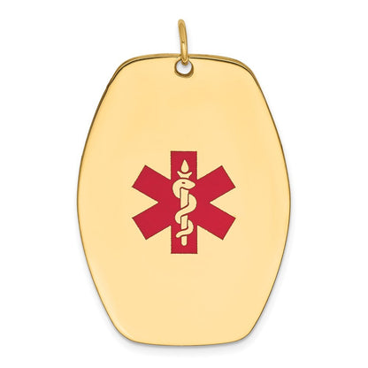 14k Yellow Gold 36x27mm Red Enameled Medical Jewelry Pendant