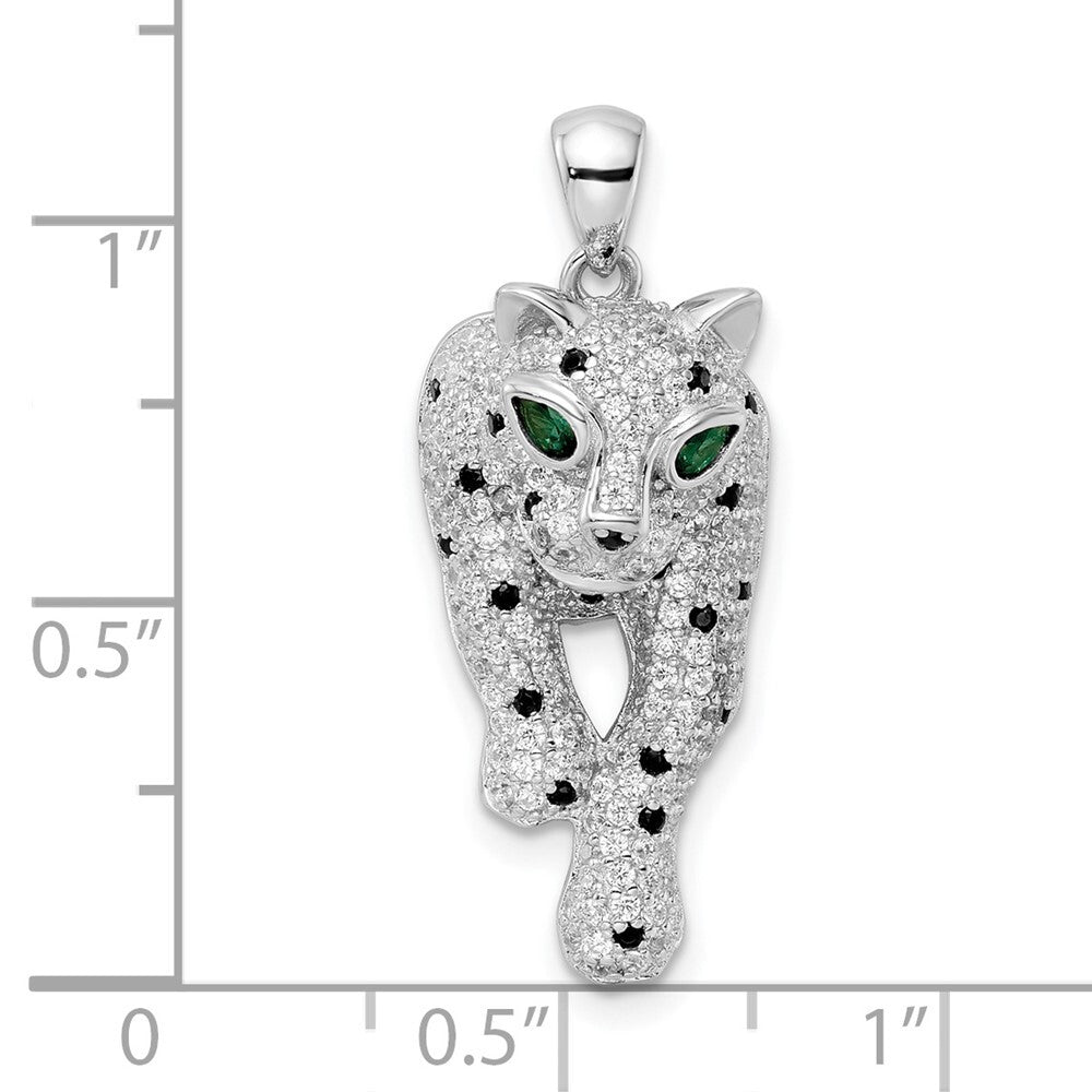 Sterling Silver Blk/White Rhodium-plated Polished Cubic Zirconia Cheetah Pendant