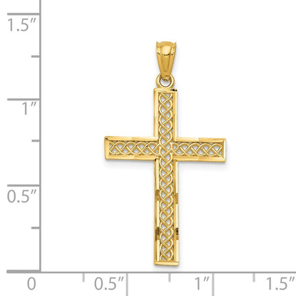 14k Yellow Gold Diamond-cut Filigree Cross Pendant