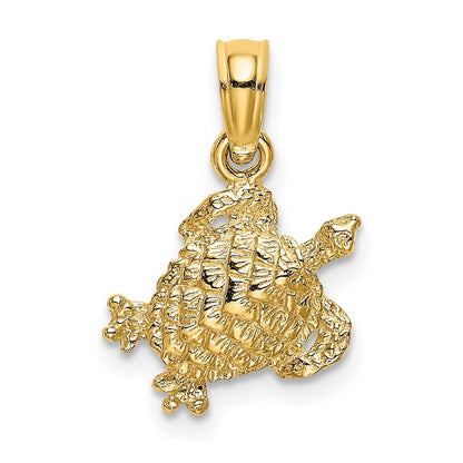 14k Yellow Gold Textured Sea Turtle Charm Pendant
