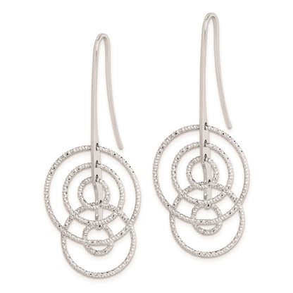 Sterling Silver Rhodium Plated Diamond-cut Circles Dangle Earrings