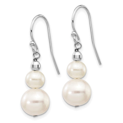 14k White Gold White Freshwater Cultured Pearl Graduated Dangle Earrings