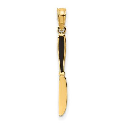 14k Yellow Gold W Black Enamel 3-D Table Knife Charm