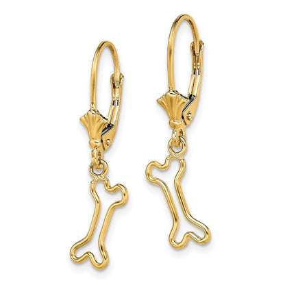 14k Yellow Gold Mini Dog Bone Drop Dangle Earrings