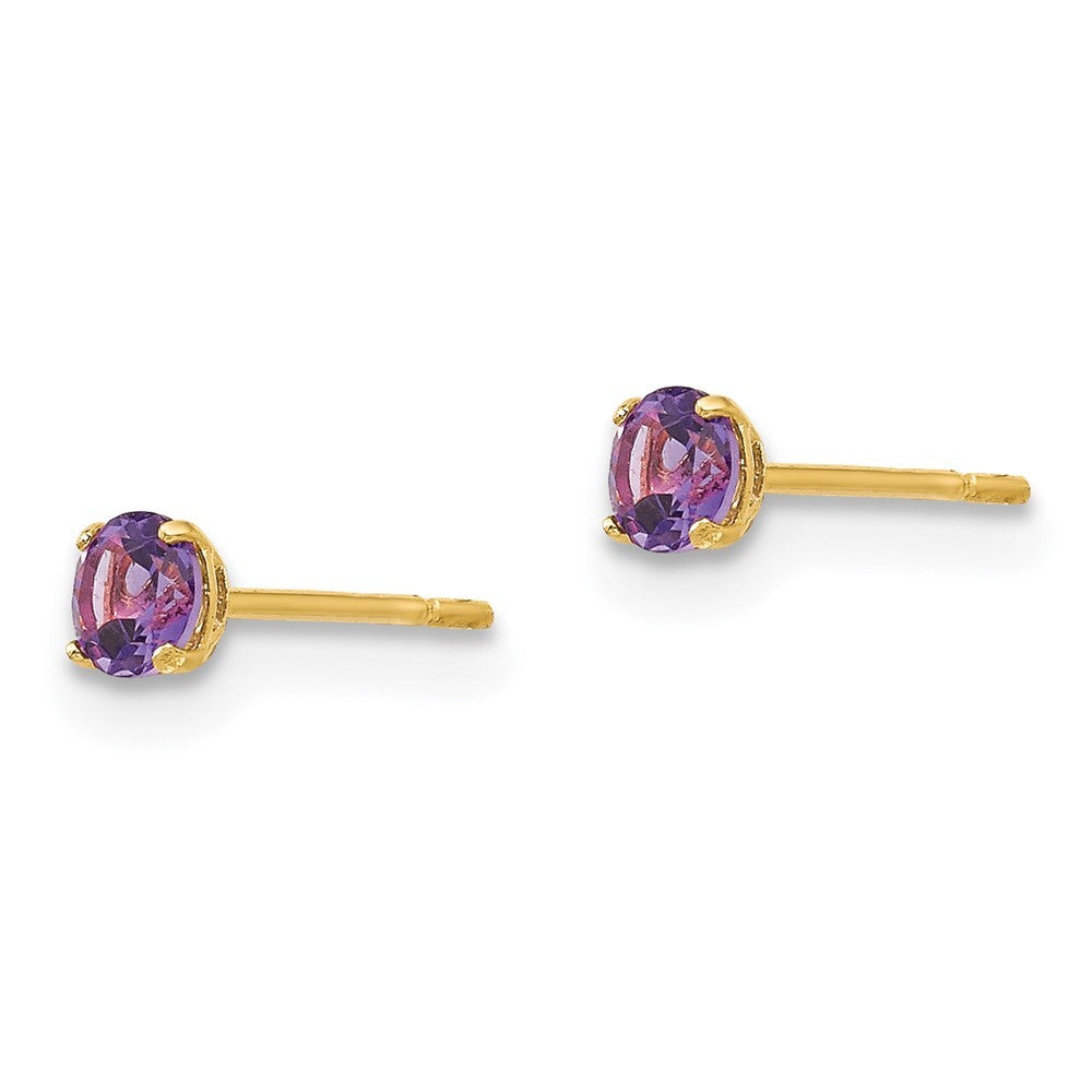 14k Yellow Gold Round Amethyst 3mm Earrings