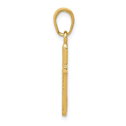 14k Yellow Gold Polished Cross With Stripped Border Pendant for Women