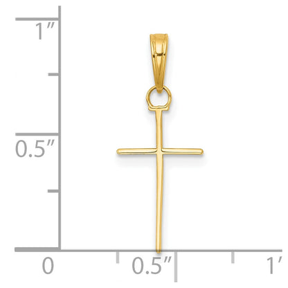 14k Yellow Gold 3-D and Polished Stick Cross Charm Pendant for Women