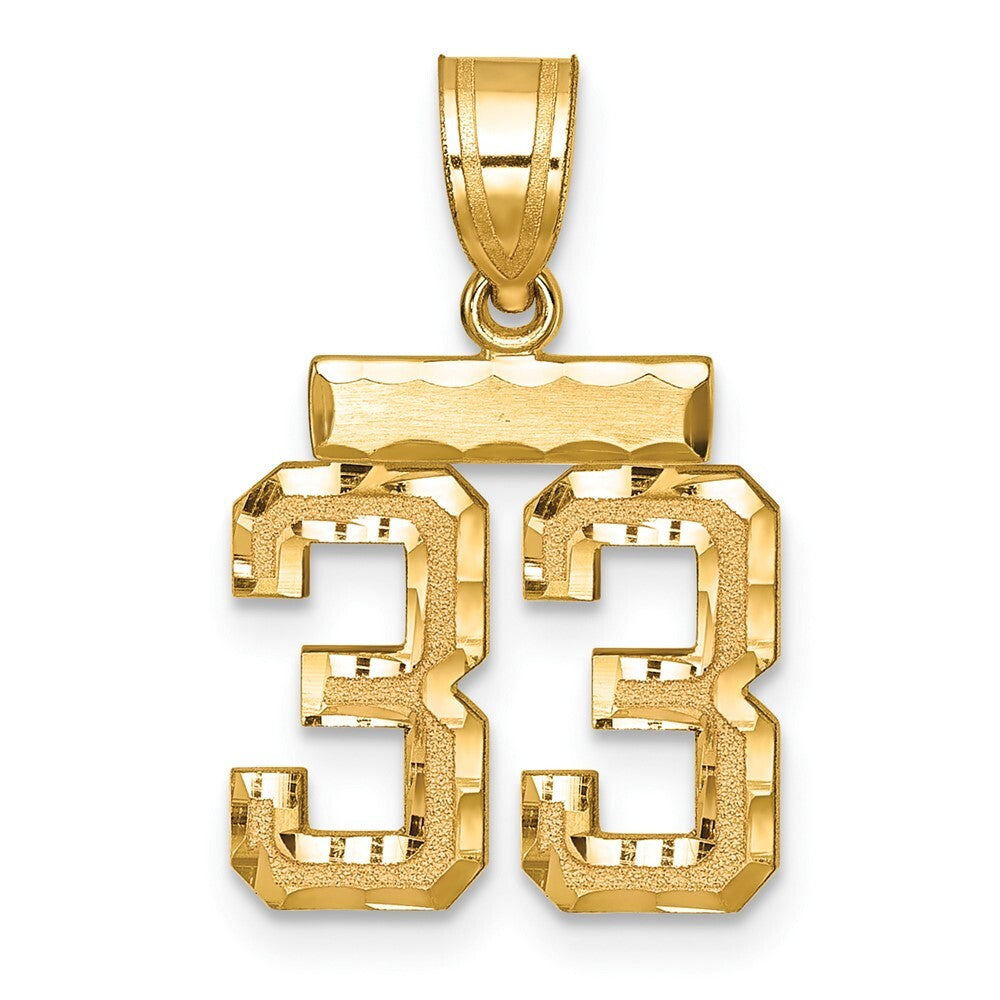 14k Yellow Gold Small Brushed Diamond-cut Number 33 Charm Pendant for Women