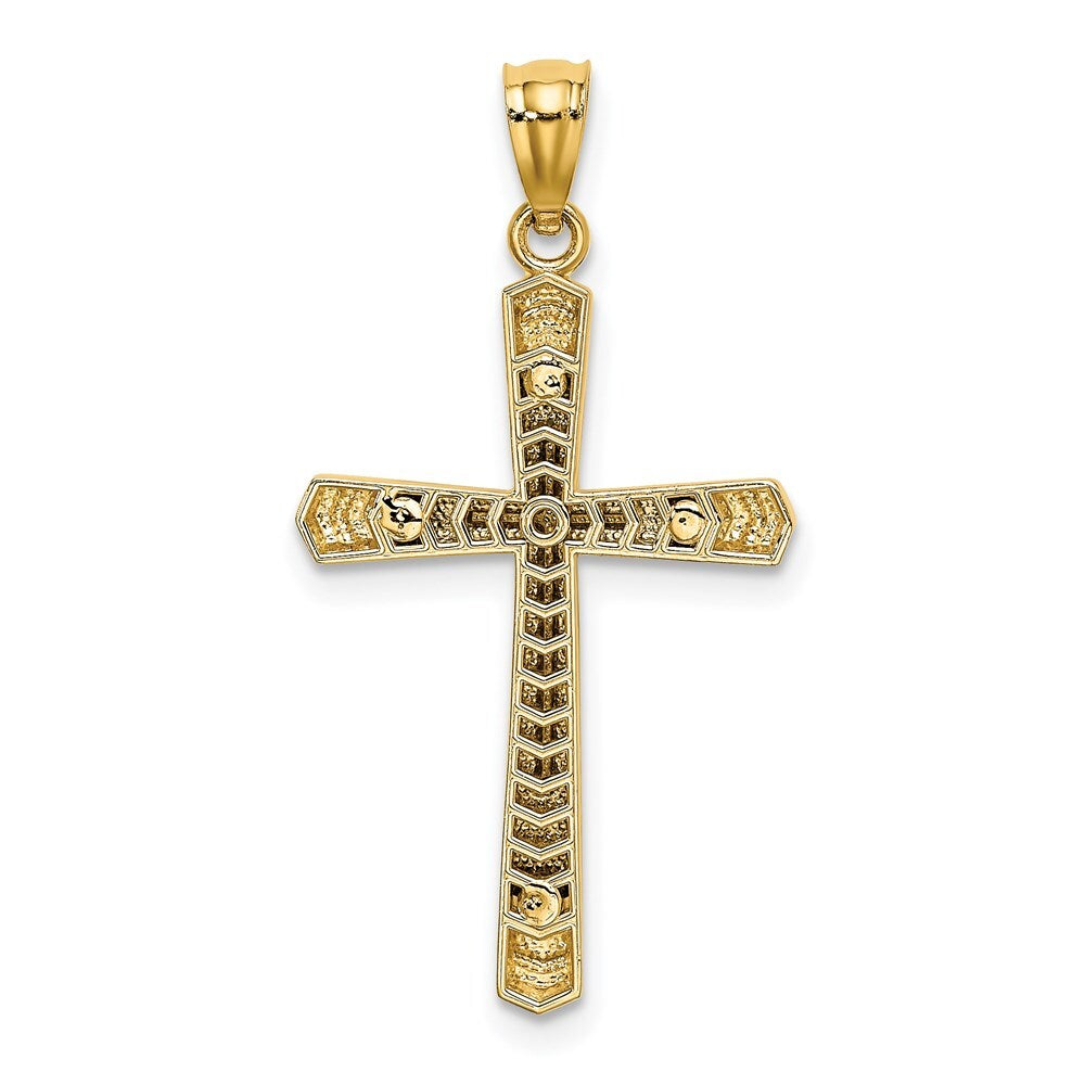 14k Two-tone Gold Polished Diamond-Cut Cross Pendant for Women