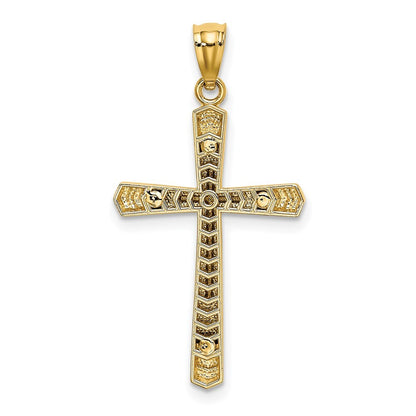 14k Two-tone Gold Polished Diamond-Cut Cross Pendant for Women