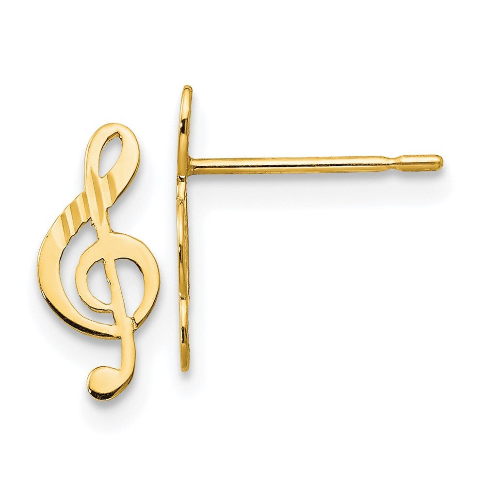 14k Yellow Gold Madi K Diamond-Cut Music Note Post Earrings