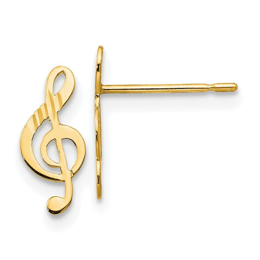 14k Yellow Gold Madi K Diamond-Cut Music Note Post Earrings